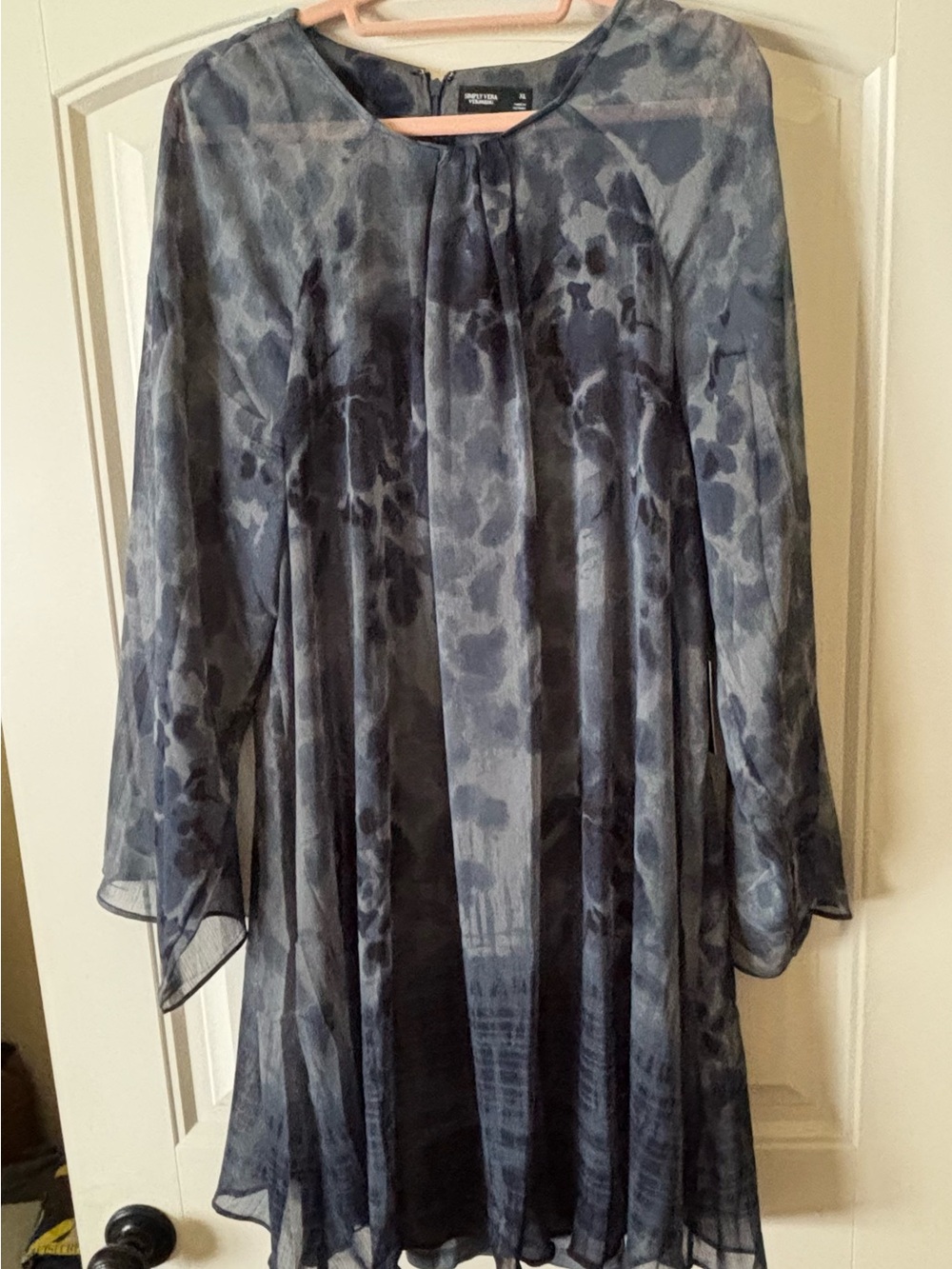 Women's Blue/gray Floral Chiffon Dress - Vera Wang